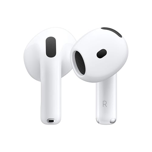 Apple AirPods 4 Auriculari wireless, Auriculari Bluetooth, Audio spaziale personalizzato, Resistenza al sudore e all’acqua, Custodia di ricarica USB-C, Chip H2, Fino a 24 ore di autonomia