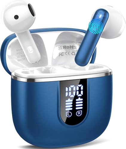 Cillso Cuffie Bluetooth, Auricolari Bluetooth 5.4 con 4 ENC HD Mics Immersivo, 40Ore Mini Cuffie Wireless Cancellazione Rumorecon, USB-C, IP7 Cuffie Senza Fili per Androide/iOS, Touch Control, Blu