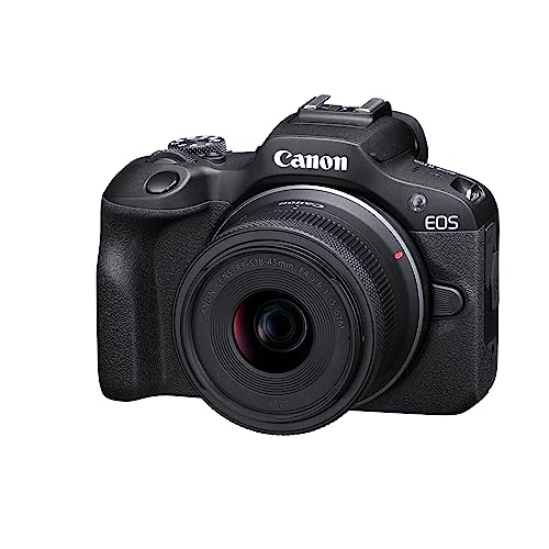 Canon EOS R100 - Objectif RF-S 18-45mm F4.5-6.3 IS STM - Appareil Photo Numérique sans miroir APS-C 24,1MP, Dual Pixel CMOS AF, Caméra 4K, Rafale 6,5fps - Détection Visage et Yeux - Wi-Fi, Bluetooth