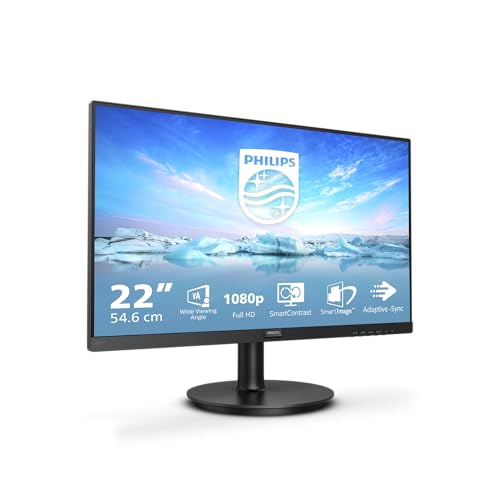Philips 221V8 Gaming Monitor Adaptive Sync 75 Hz, Va, Full Hd, 4Ms, Hdmi, Vga, Attacco Vesa, Nero, 22"