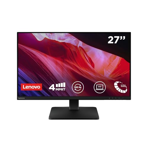 Lenovo L27qe Monitor 27" QHD (2560 x 1440), IPS, 4ms, 100Hz, Réglable, Ports HDMI 2.1 et DisplayPort 1.4, Câble HDMI inclus - Raven Black