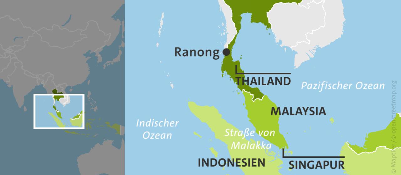 Karte mit der Straße von Malakka, Malaysia, Indonesien.